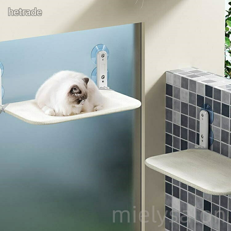 HEトレードの窓 猫用ベッド 猫用 ストレス解消 吸盤式 強力吸盤 ねこ キャット キャットステップ 吸盤式猫ハンモック ハンモック 小動物 吸盤ハンモック 折りたたみ 取り付け ベッド 耐荷重17.5KG｜アングル3