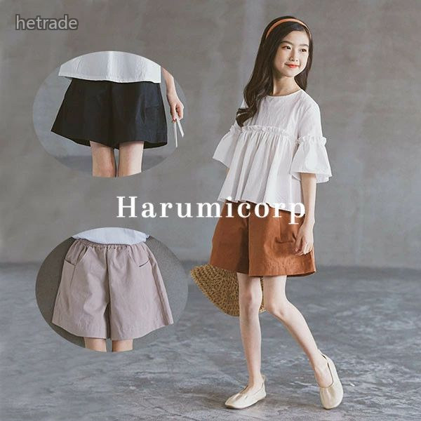 子供服 女の子 夏服 ハーフパンツ キッズ 韓国子供服 ガウチョパンツ 半ズボン ボトムス ストレッチパンツ ジャージパンツ ウェストゴム ベビー服 ジュニア カジュアルパンツ 伸びる