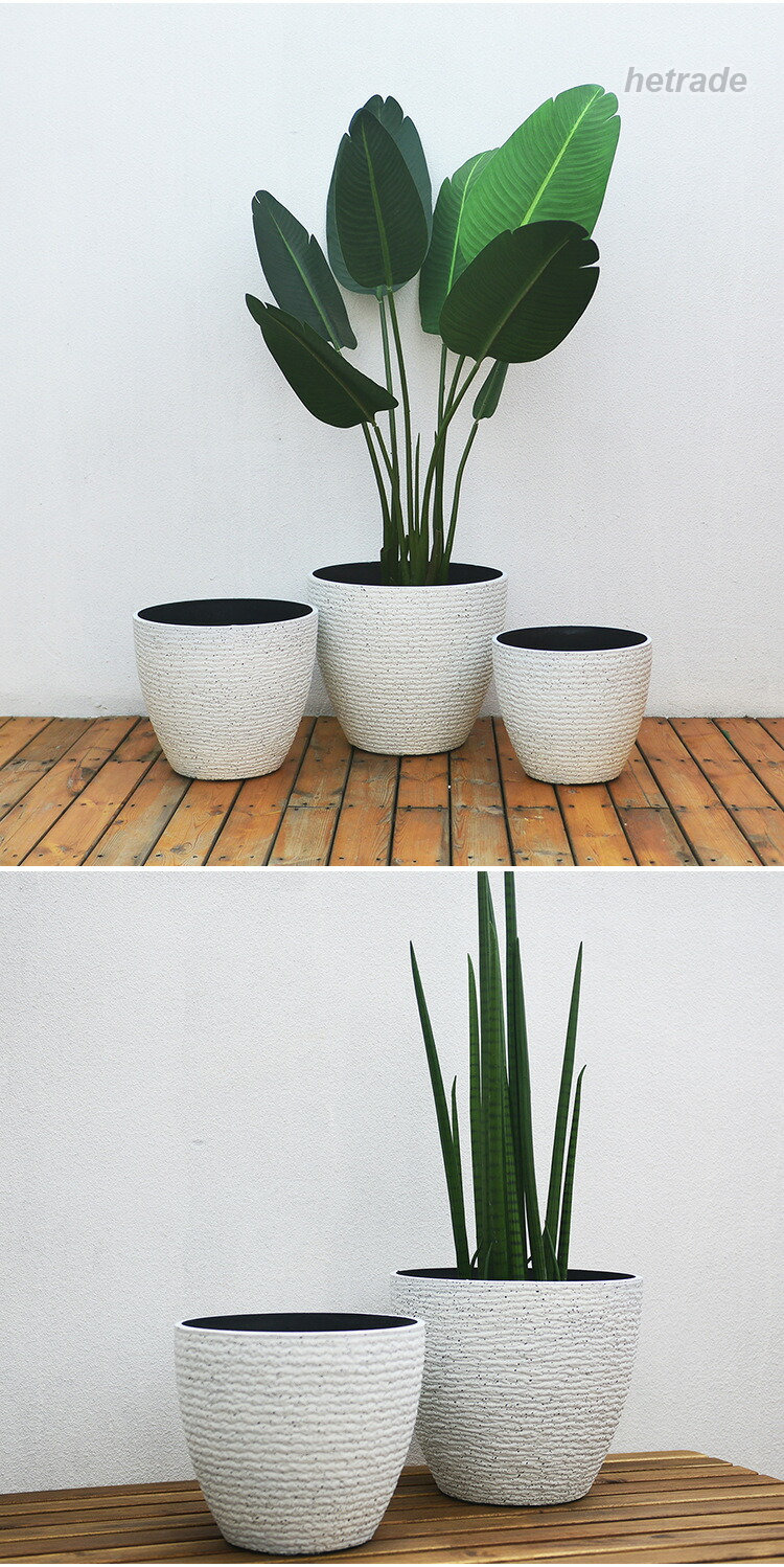 HEトレードの植木鉢 おしゃれ 中型 大型 丸型 おしゃれなインテリアになる鉢 かわいい室内 軽い 軽量 受け皿付き プラスチック 屋内 屋外用 鉢 観葉植物 排水穴付き｜アングル2
