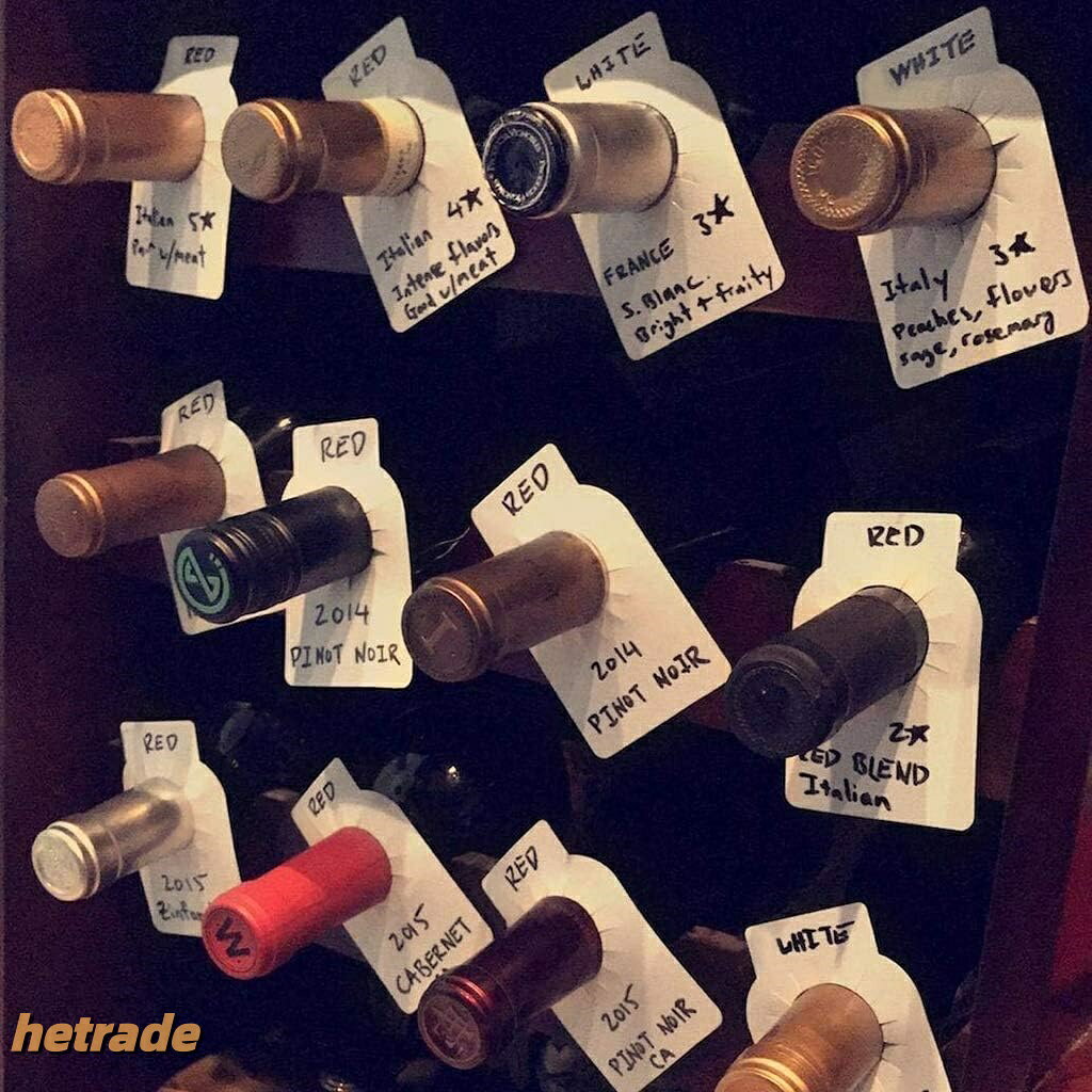 HEトレードのワインボトルタグ ワインラベルコレクション ワインラック用 再利用可能 ボトルタグ ワインボトル 吊り下げタグ ボトルキープ 両面ワインボトル ワインセラータグ クラフト紙 無地｜アングル2