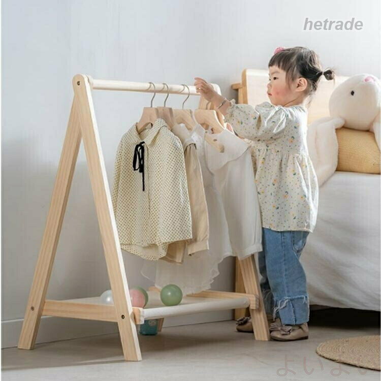 HEトレードの折りたたみ キッズハンガーラック 木製 幅約63cm ハンガーラック 子供 キッズ コートハンガー ハンガー ラック ハンガーポール 洋服掛け 子供服｜アングル3