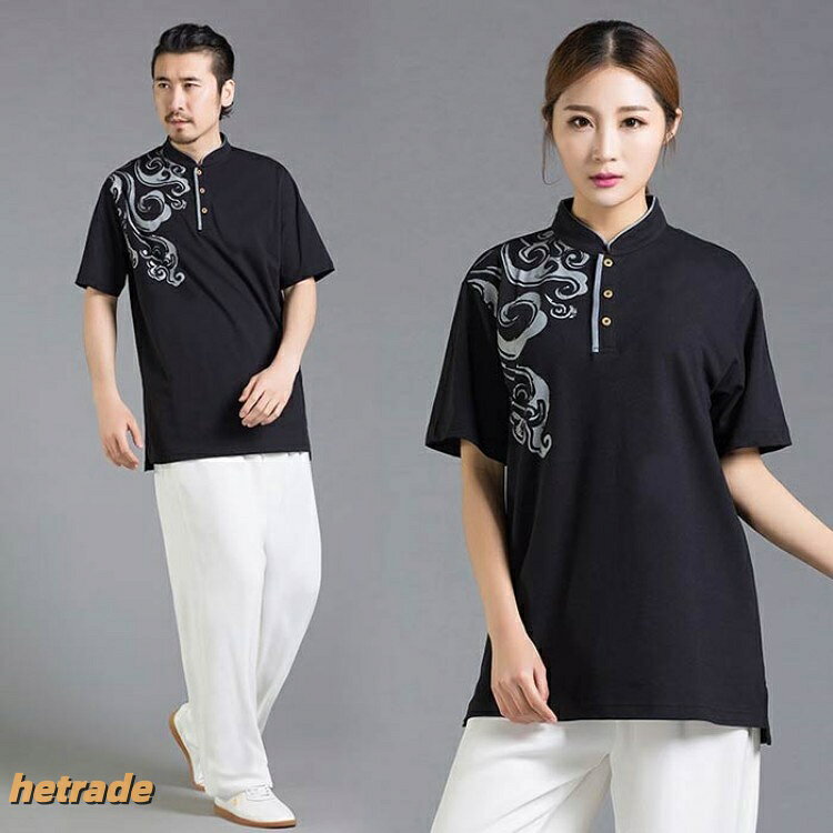 太極拳 半袖 tシャツ 武術Tシャツ 太極拳ウェア 太極拳服 チャイナカラー スリット...