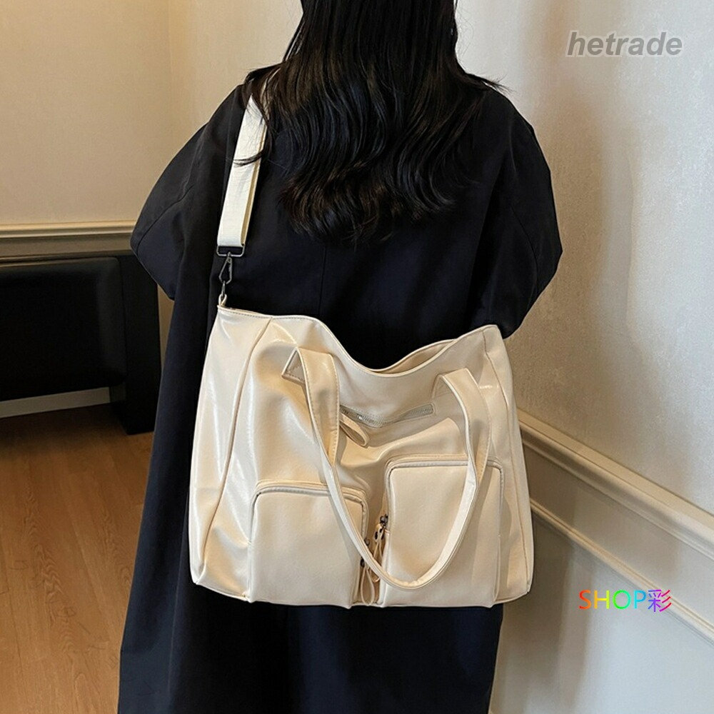 A4対応 大容量トートバッグ 撥水加工レザー ビジネスショルダーバッグ 2WAYデザイ...