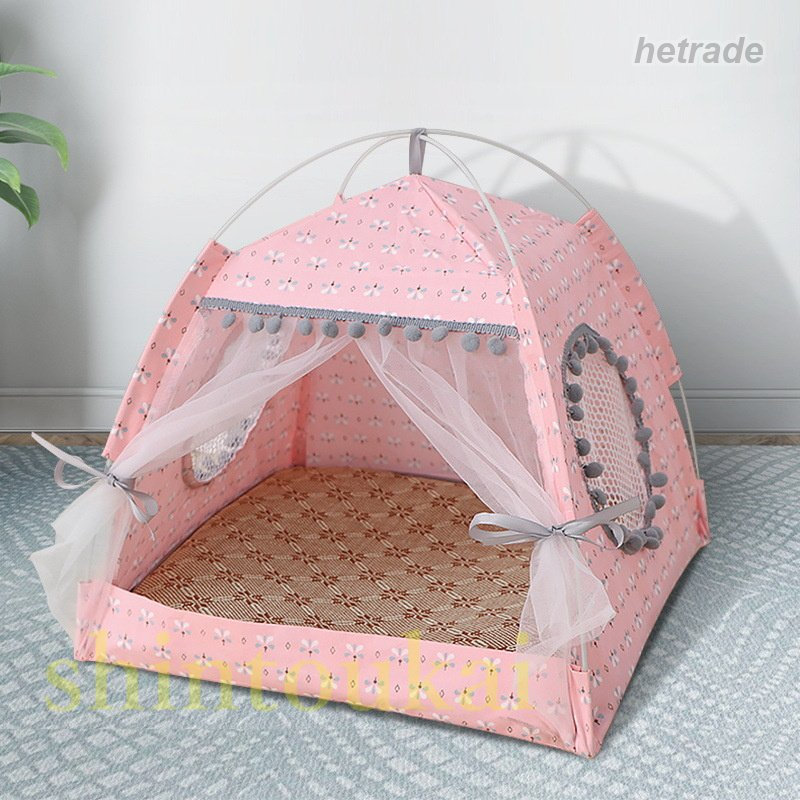 HEトレードのキャットハウス ペットベッド 猫ハウス 猫ベッド 犬ベッド ドーム型ハウス 夏用 通気 テント式 パッド付き 可愛い 北欧風 暑さ対策 室内 室外 猫 ペ ドーム ベッド｜アングル2