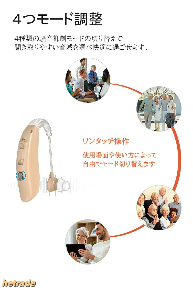 集音器 充電式 耳掛け式 デジタル 軽量 音声拡張器 補聴器の代わりに 両耳 音量4段...