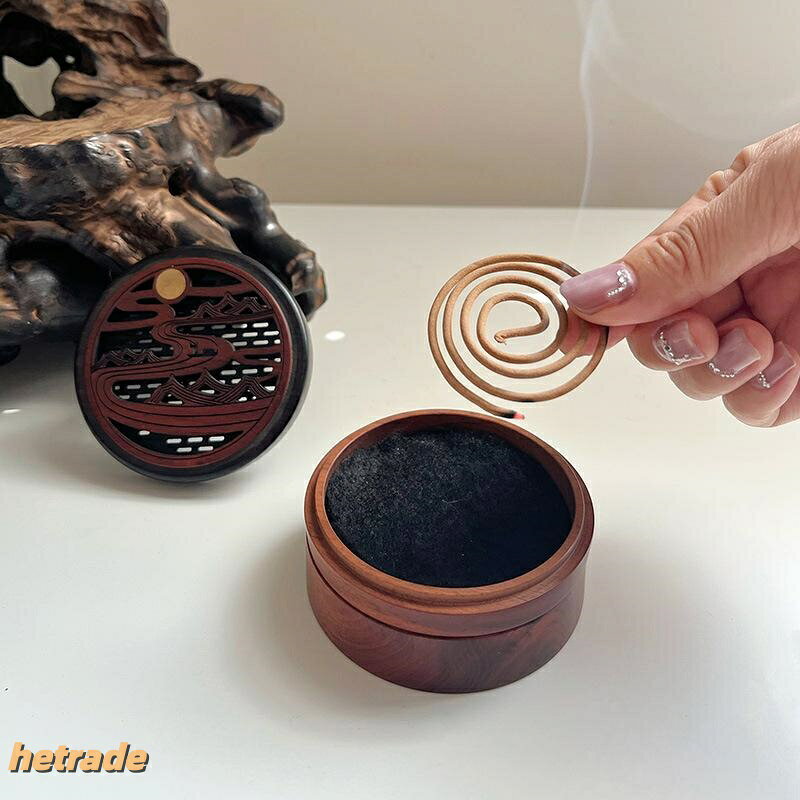 香炉 お香立て 紫檀 黄銅製 二層式 渦巻き線香用 禅風 手作り 瞑想 リラックス 癒し インテリア 置物 書斎 和室 オブジェ