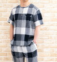 パジャマ メンズ 夏 半袖 かぶり半開 ハーフパンツ 肌に優しい綿100%薄くて軽くて涼しい楊柳チェック地 紳士 ナイトウェア ルームウェア 【Sサイズ】【LL...