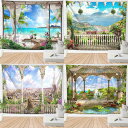 送料無料 タペストリー 大判 窓 風景 海 ビーチリゾート 150x200 150x100 150x130 150x150 背景布 撮影 背景シート 薄手 壁飾...
