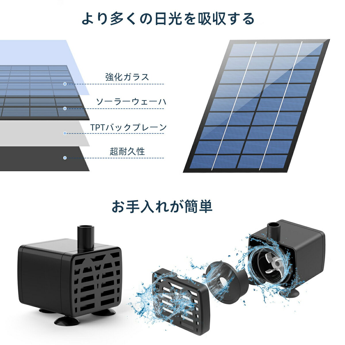 「楽天1位獲得」ソーラーポンプ AISITIN 2.5W ソーラー噴水ポンプ 屋外 ガーデン用 太陽噴水ポンプ ソーラー 循環 ポンプ ノズル6つ付き ホース を贈る 水面に設置 酸素供給 水循環 高効率噴水ポンプ 水槽 プール用 池　ガーデン バードバス 庭の装飾用