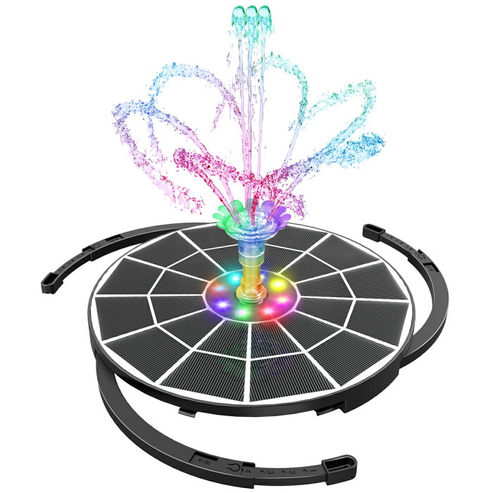 AISITIN ソーラー ポンプ10v 5.5w 噴水 ポンプ 太陽噴水ポンプ 8つLED付き 太陽光充電 3000mAhバッテリー付き 水面に設置 酸素供給 水循環 内蔵バッテリー ウォーターポンプ ノズル付き プール 池 ガーデン バードバス 庭の装飾用 (蓄電式)