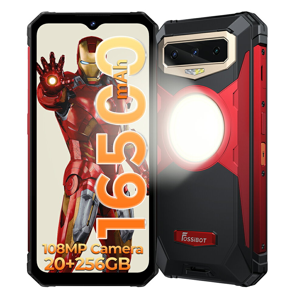 FOSSiBOT F102 Android13 SIMフリー スマホ 本体 20GB RAM + 256GB ROM Helio G99 オクタコアプロセッサ 3Wキャンプライト16500mAh 大容量バッテリー 6.58インチ FHD + 大画面 108MP リアカメラ + 32MP フロントカメラ +20MP タフネススマホ