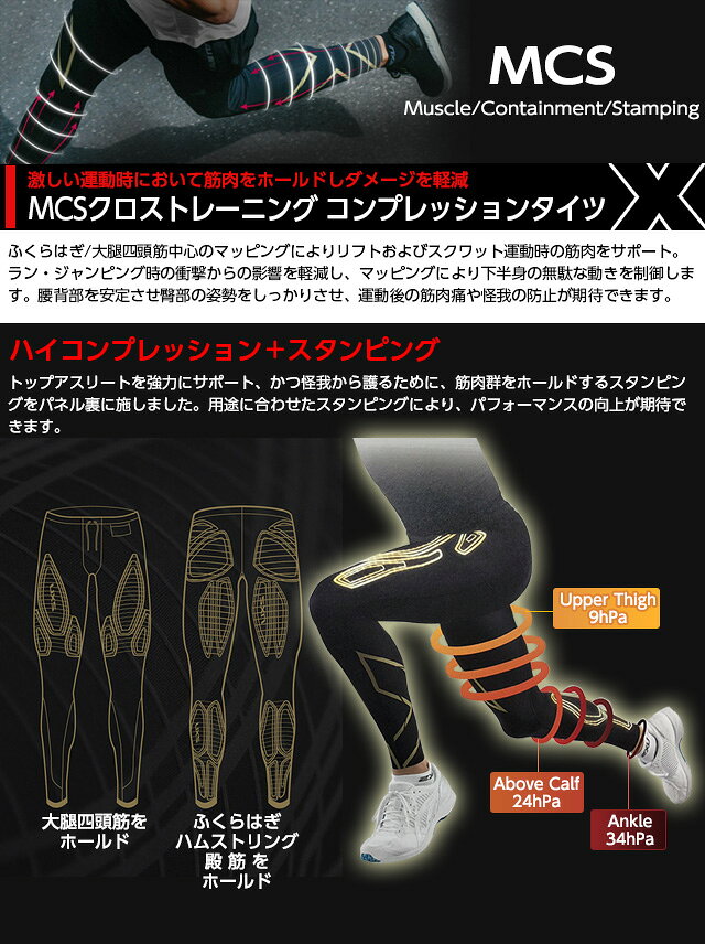 スポーツクラブ ルネサンスの着圧 強力 スパッツ アスリートモデル 2XU MCS mcs クロストレーニング コンプレッションタイツ 男女 サイズ各(XS〜L)【送料無料】｜アングル2