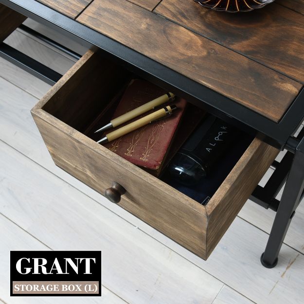 GRANT 収納ボックス（大） grbx-2714 幅27cm 奥行34cm 高さ14cm 天然木 杉材 スチール 収納 テーブル ダイニングテーブル スタイリッシュ おしゃれ リビング 書斎 玄関 【BBハウス】