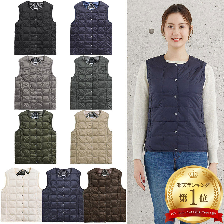 タイオン インナーダウンベスト W004 Taion クルーネックボタン インナー ダウンベスト Crew Neck Button Down Vest レディース ダウン ベスト