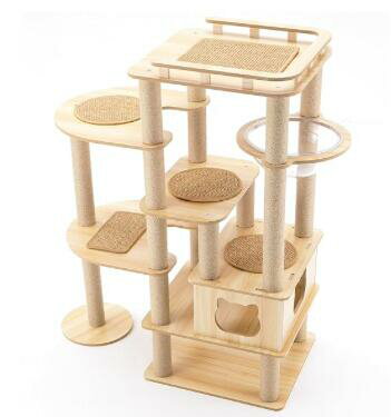 【送料無料】まるでジャングルジム キャットタワー 木製 展望台付き 宇宙船カプセル 据え置き型 多頭飼..