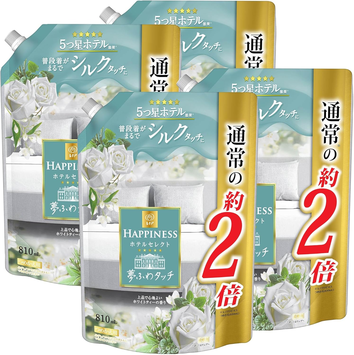 レノア ハピネス 夢ふわタッチ 柔軟剤 ホワイトティー 詰め替え 810 mL×4個...