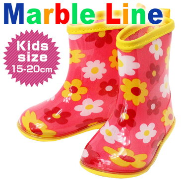 Marble Line(マーブルライン) ポップフラワー総柄レインブーツ ピンク 子供 靴/レインシューズ/長靴/雨/通園 通学/女の子