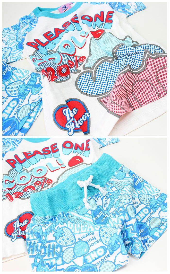 PLEASE ONE KIDS�ʥץ꡼����󥭥å��� �ݥåץ�������T����ĥ����� �֥롼 ��Ⱦµ/�岼���å�/������/�롼�०����/���λ�/�Ҷ�/������/SALE