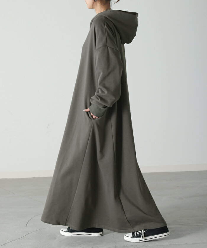 ワンピ 体型カバー パーカーワンピース スウェット Aライン ワンピース レディース ロング ロングワンピース ロングワンピ マキシ 長袖 パーカー ロングパーカー トレーナー パーカーワンピ 薄手 ゆったり スエット 大きいサイズ 秋 冬 青 黒 HUG.U - Image 3