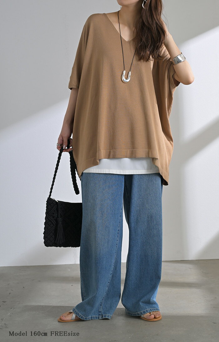 サマーニット Tシャツ 涼しい レディース トップス 半袖 ロング ティーシャツ チュ...