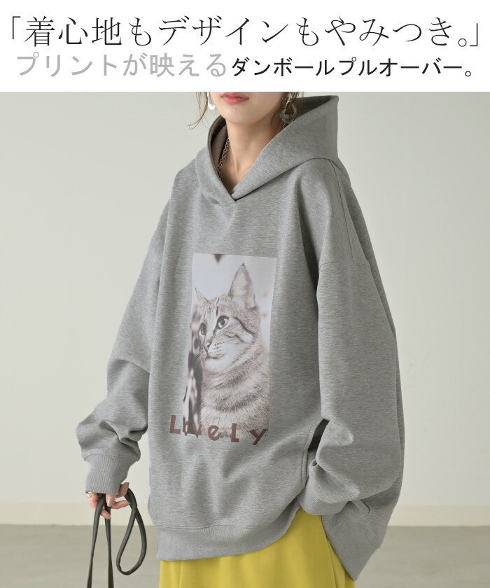 パーカー 猫 ダンボール レディース トップス トレーナー プリント シワになりにく...