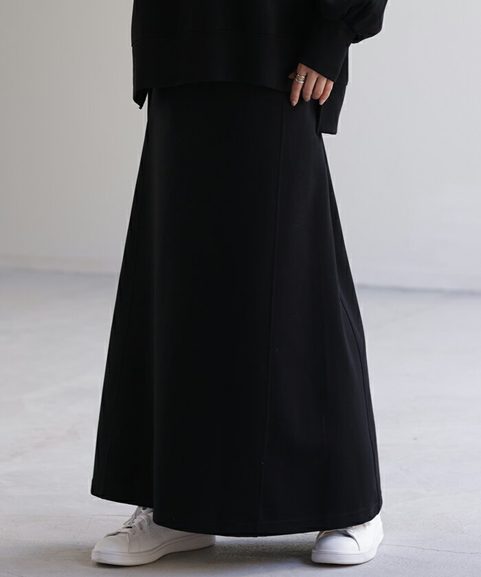 スカート スウェット Aライン レディース ロングスカート ボトムス スウェット きれいめ フレア フレアスカート おしゃれ ゴム ロング マキシ マキシスカート スエット 厚手 ゆったり ストレッチ 別売り セットアップ 可 黒 白 春 夏 HUG.U - Image 3