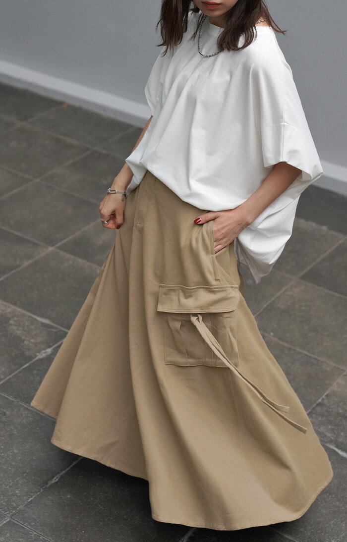 ありそうでない甘辛。『 フレアチノ 』 スカート Aラインポケット チノスカート Aラインスカート レディース フレア ボトムス ロングスカート ロング マキシ ゴム ウエストゴム 大きいサイズ ゆったり 無地 黒 ブラック 春 夏 ビジュアル系 HUG.U - Image 3