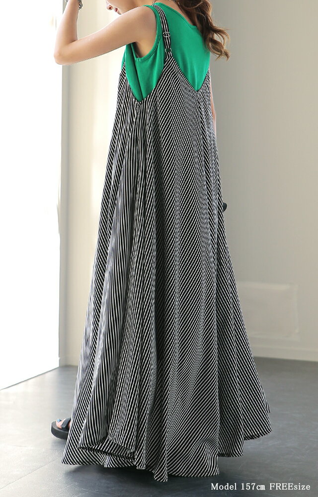 ワンピース レディース ロングワンピース ロングワンピ マキシワンピース マキシワンピ マキシ ロング ノースリーブ ストライプ ロング丈 Aラインワンピース フレアワンピース フレア Aライン 大きいサイズ ビッグシルエット 春 夏 HUG.U x712 - Image 3