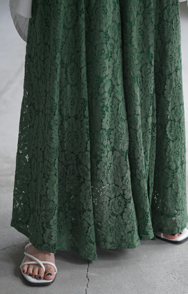 ワイドパンツ ワイド レディース ボトムス ガウチョ ガウチョパンツ レース 総レース フレア フレアパンツ パンツ 大きいサイズ 花柄 ロング きれいめ シアー レイヤード ウエストゴム ゴム 体型カバー 春 夏 HUG.U - Image 3