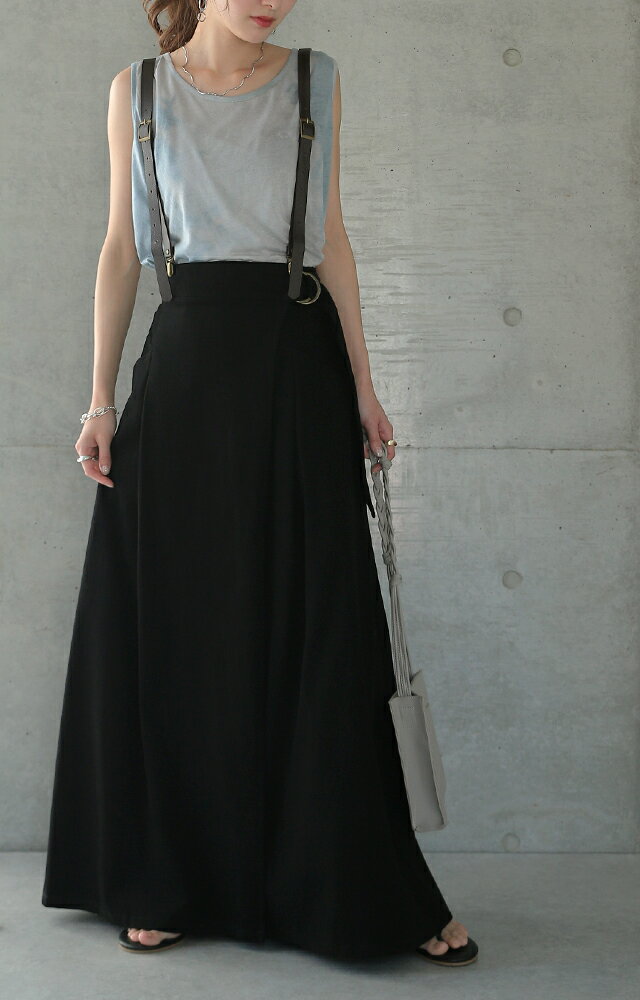 「取り外し2way」大人っぽさがカギ。 サスペンダースカート スカート ロングスカート レディース ロング Aライン フレア サスペンダー付きスカート 巻きスカート ゴム ラップスカート サロペット 黒 カーキ 無地 大きいサイズ 春 夏 HUG.U - Image 3