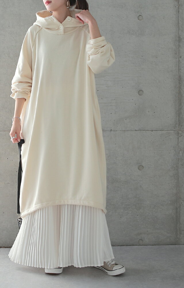 「素肌になめらか」小顔フーディー ワンピース ワンピース パーカーワンピース レディース パーカー ロングパーカー ロングワンピース トレーナー スウェット パーカーワンピ 大きいサイズ 黒 グレー 春 夏 HUG.U - Image 3