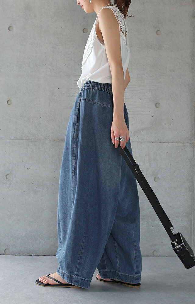 「運命のシルエット」 逸材デニム デニムパンツ レディース デニム パンツ ワイドパンツ ワイド 大きいサイズ タックパンツ ジーンズ ボーイフレンドデニム ユーズド風 ジーパン ボトム 体型カバー ゆったり 春 夏 HUG.U