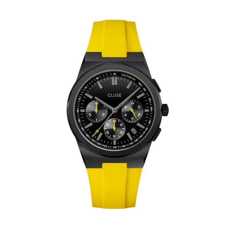 正規品 CLUSE クルース 腕時計 メンズ Vigoureux Chrono ヴィグルー クロノグラフ ブラック イエロー ラバーベルト cw20809