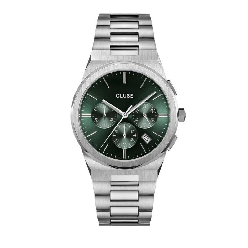 正規品 CLUSE クルース 腕時計 メンズ Vigoureux Chrono ヴィグルー クロノグラフ グリーン シルバー ステンレスベルト cw20803