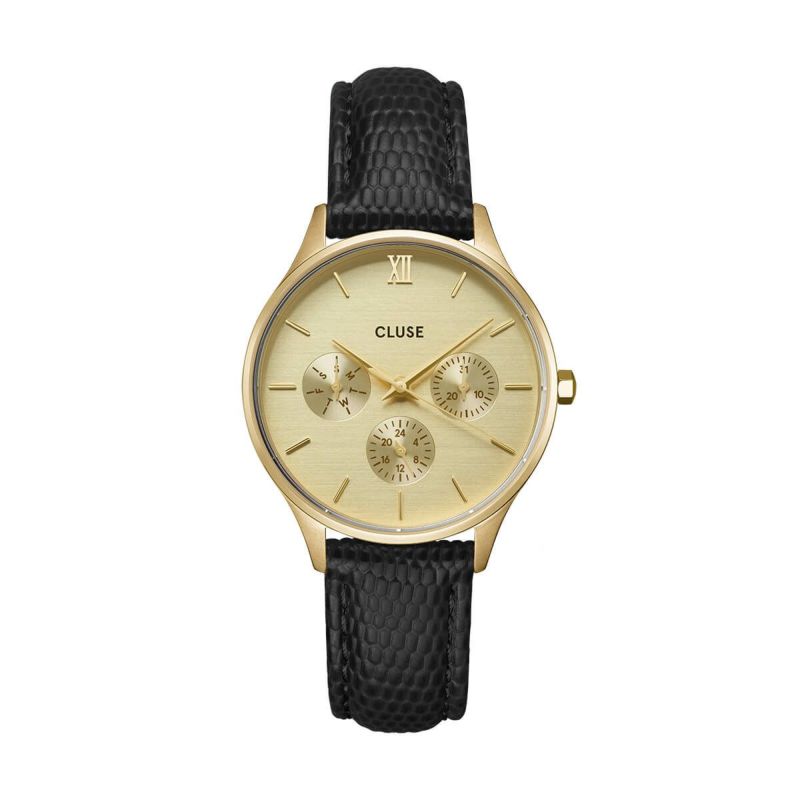 正規品 CLUSE クルース 腕時計 レディース Minuit Multifunction ミニュイ マルチファンクション ゴールド ブラックリザード 型押しレザーベルト cw10705