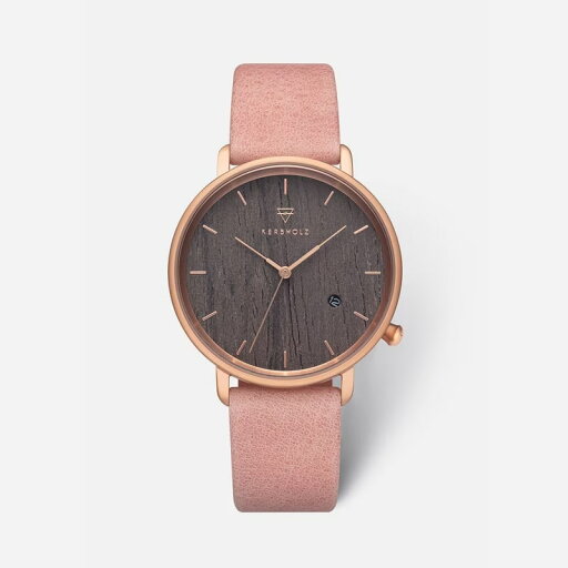 【先着15名 レビュー特典】替えベルト1本プレゼント 正規品 KERBHOLZ カーブホルツ 木製腕時計 レディース メンズ TILDA 38mm ティルダ ダークウッド ローズゴールド ピンクレザーベルト ETIL8582