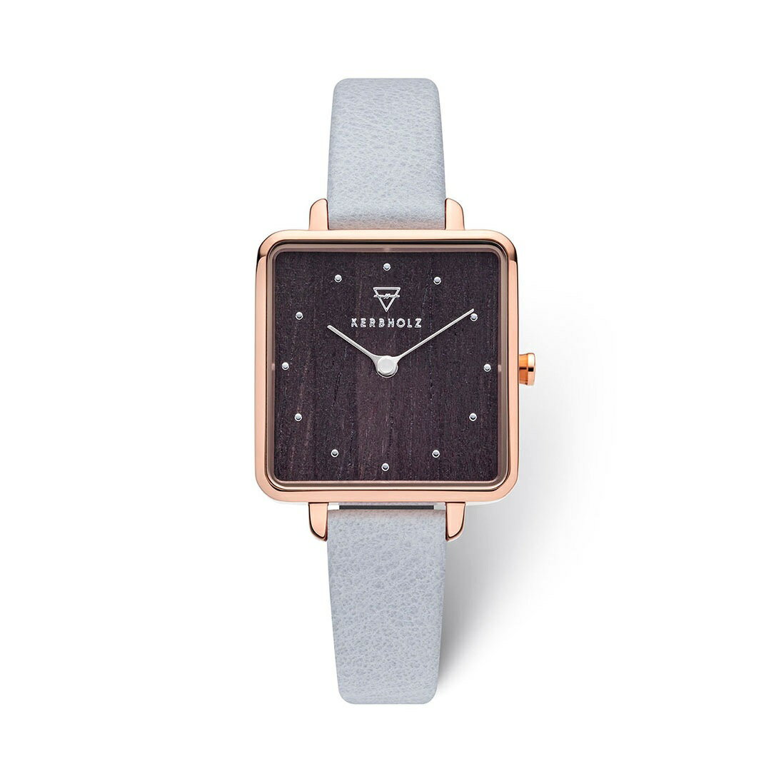 正規品 KERBHOLZ カーブホルツ 木製腕時計 レディース ELISE ダークウッド ローズゴールド／アークティック(グレー) レザーベルト MELI2474