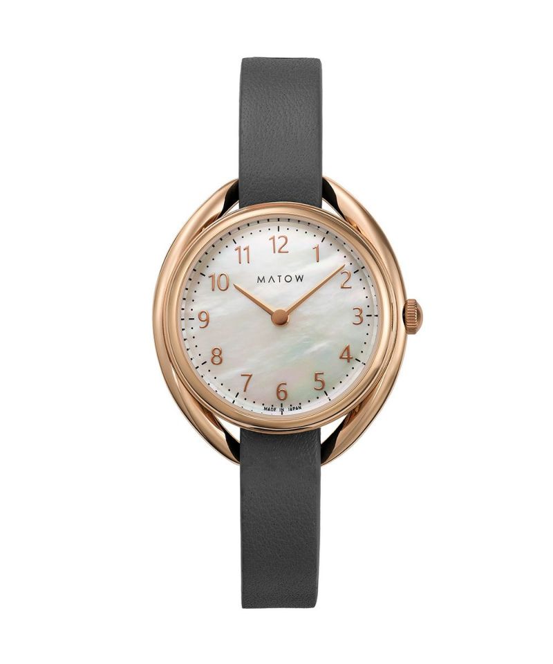 正規品 MATOW マトウ ソーラー腕時計 レディース Shiki 四季 ラウンド型 ローズゴールド／カイウ（グレー）レザーベルト 日本製 mw001002gry2rgのサムネイル