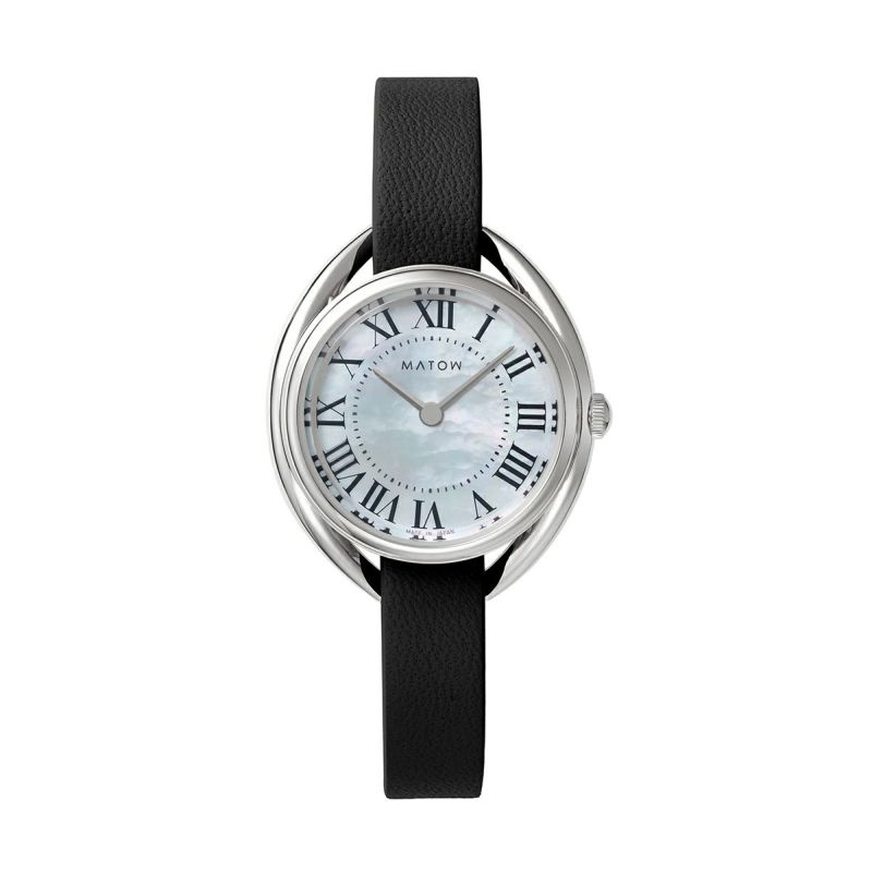 正規品 MATOW マトウ ソーラー腕時計 レディース Shiki 四季 白亜 ラウンド型 シルバー／ユーカリ（ブラック）レザーベルト 日本製 mw001005blkssのサムネイル