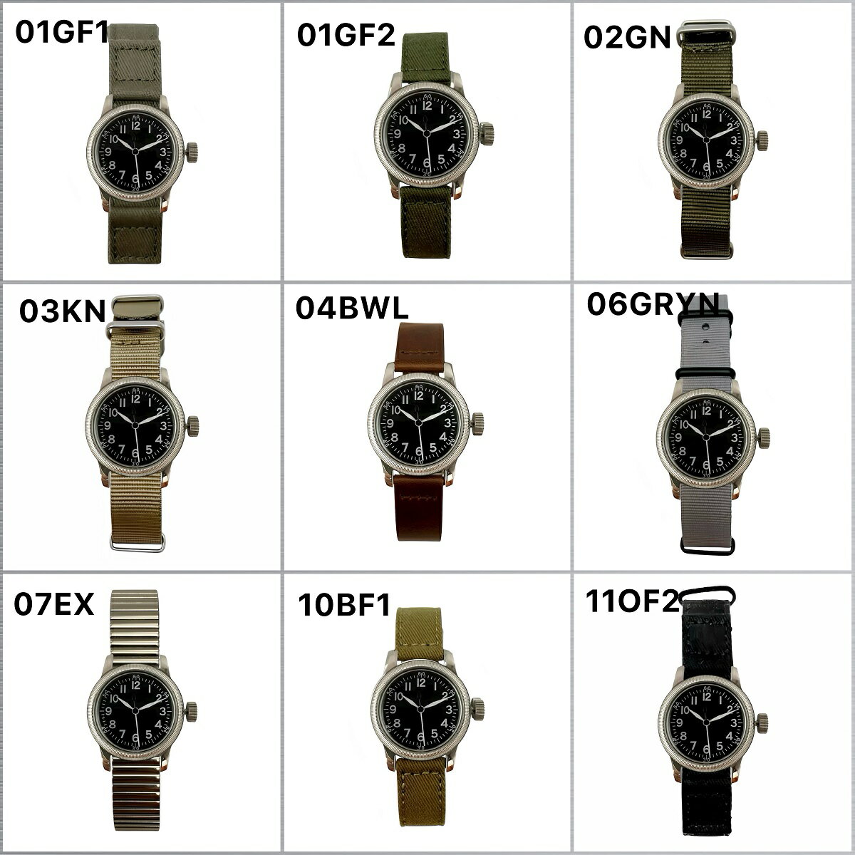 M.R.M.W. モントルロロイミリタリーウォッチ TYPE A-11 12H ブラック 黒文字盤 メンズ レディース 腕時計 選べるベルト9タイプ 12-11b