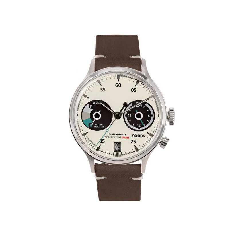 正規品 TACS タックス 腕時計 メンズ レディース SOODA ソーダ シルバー ホワイト ダークブラウンレザーベルト ソーラー式 TS2302B