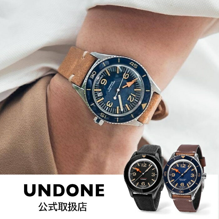 正規品 UNDONE アンダーン 腕時計 メンズ 機械式〈選べる2カラー〉Basecamp ベースキャンプ クラシック ブルー ブラック レザーベルト 自動巻き