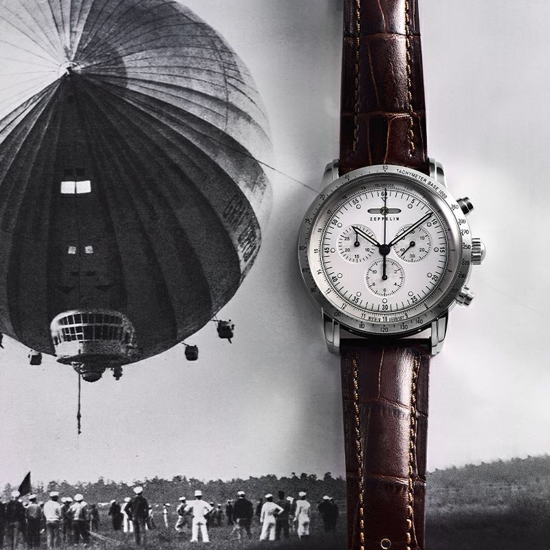 【日本限定/正規品/最短即日発送】ツェッペリン 腕時計 メンズ Special Edition 100 Years〈100周年記念〉クロノグラフアラーム シルバー ブラウンレザーベルト ZE8892-1