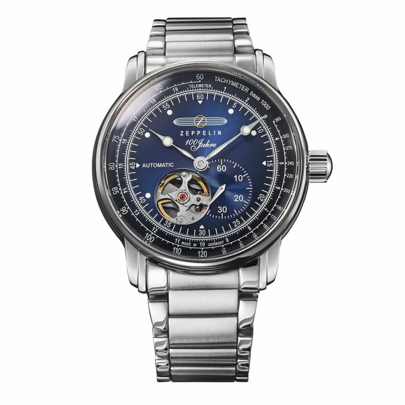 【日本限定】ツェッペリンZEPPELIN 腕時計 自動巻きメンズ機械式 Special Edition 100 Years〈100周年記念〉オープンハートオートマティック ブルー