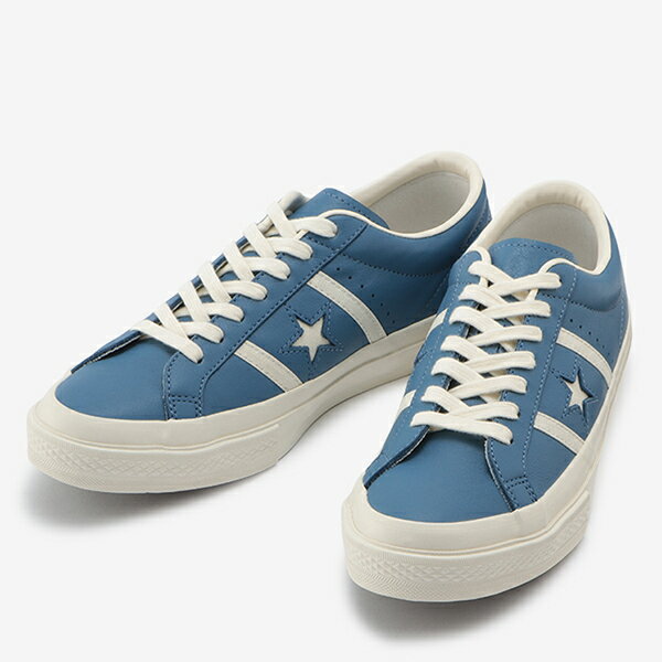 7/6再入荷【2022春夏新作】CONVERSE STAR&BARS LEATHER DUSTY BLUE コンバース スター&バーズ レザー ダスティーブルー 青 スニーカー レディース メンズ ワンスター シェブロンスターの前身