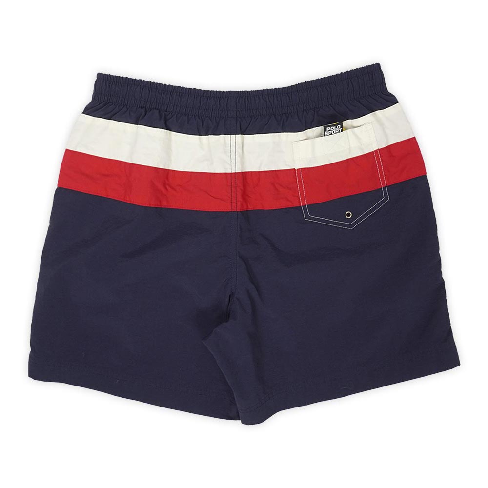 ポロスポーツ POLO SPORT 90s 90年代 ナイロンショーツ スイムショーツ トリコロール ロゴ刺繍 ラルフローレン PRL USA ヴィンテージ アメリカ 古着 メンズ ショートパンツ ネイビー系 M【中古】