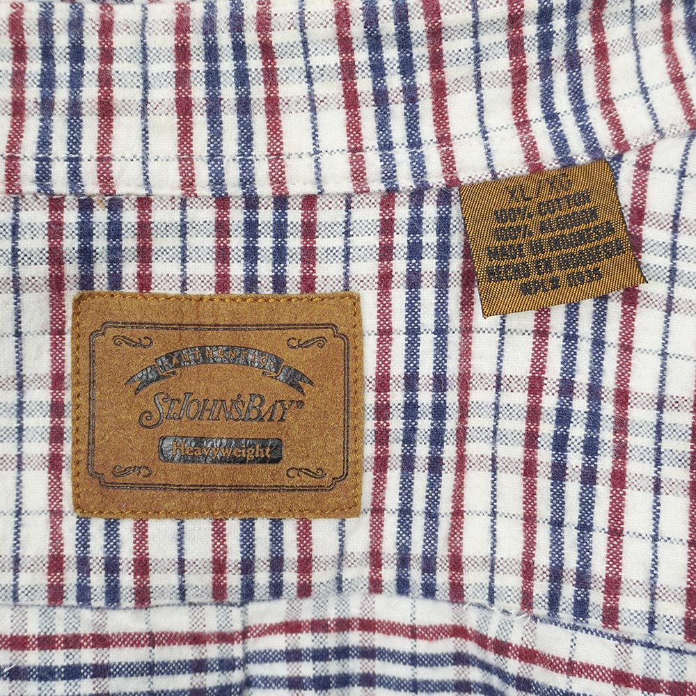 セントジョンズベイ ST JOHN'S BAY 90s 90年代 フランネル ボタンダウンシャツ BD 旧タグ USA アメリカ ヴィンテージ 古着 メンズ シャツ トリコロール系 チェック柄 XL【中古】