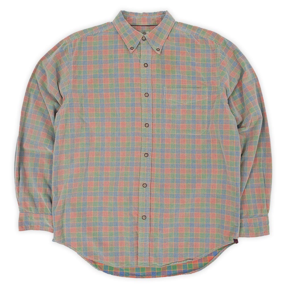 テリトリーアヘッド THE TERRITORY AHEAD 90s 90年代 ボタンダウンシャツ プリントコーデュロイ BD 旧タグ 珍品 USA ヴィンテージ アメリカ 古着 メンズ シャツ チェック柄 L【中古】