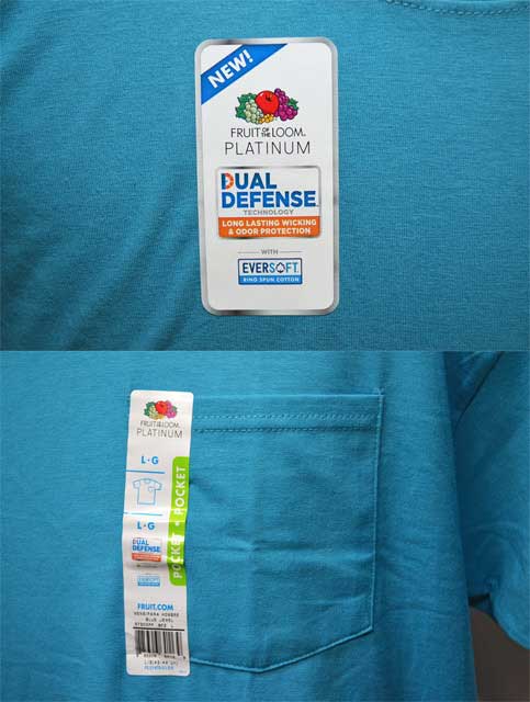 未使用 新品 日本未発売 FRUIT OF THE LOOM フルーツオブザルーム PLATINUMシリーズ ポケットTシャツ ブルージュエル BLUE JEWEL 青 ポケT インポート【新品】