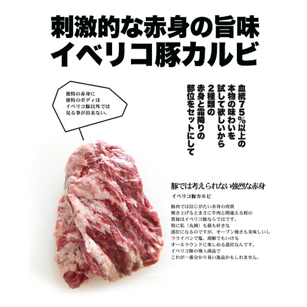 イベリコ豚　赤身カルビ　霜降り　セクレトディバリガータ　2種類　セット　イベリア半島原産種血統75％以上　【2010年楽天グルメ大賞豚肉部門受賞】【800g】【冷凍のみ】